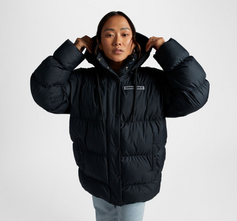 Converse Oversized Super Puffer Jacket Pretas | 4352-MZNBY