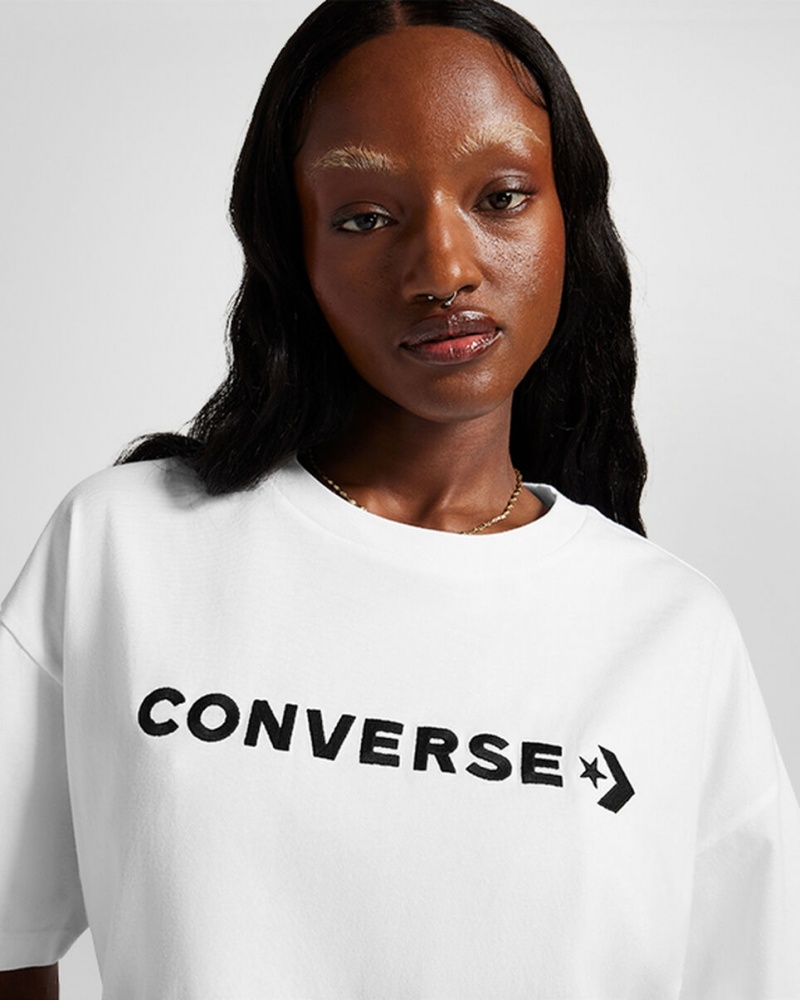 Converse Oversized Wordmark T-Shirt Branco | 3016-PUVXB