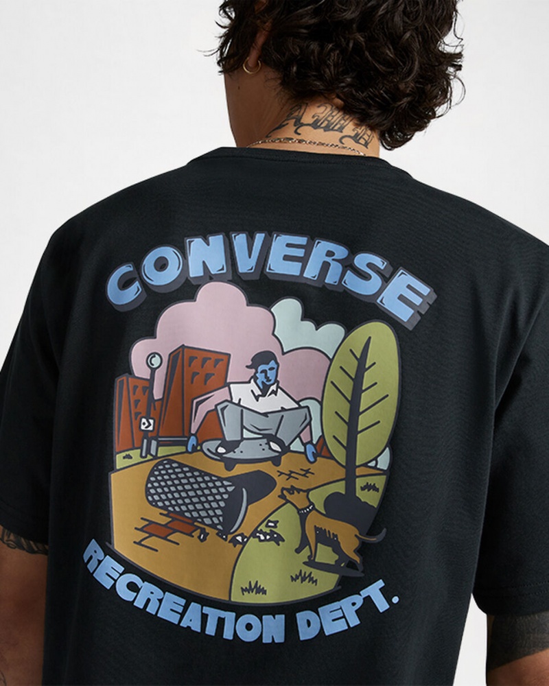 Converse Recreation Department Gráficas T-Shirt Pretas | 0978-GHWCN