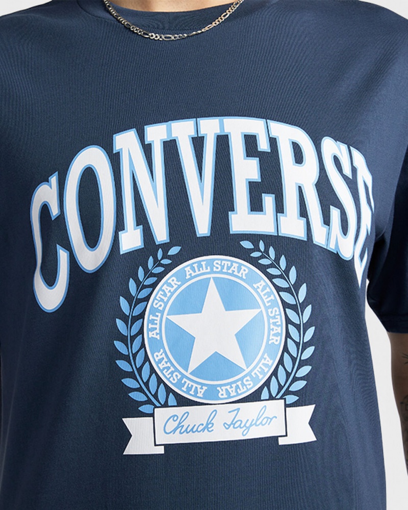 Converse Retro Collegiate Gráficas T-Shirt Azul Marinho | 5681-SHDXT