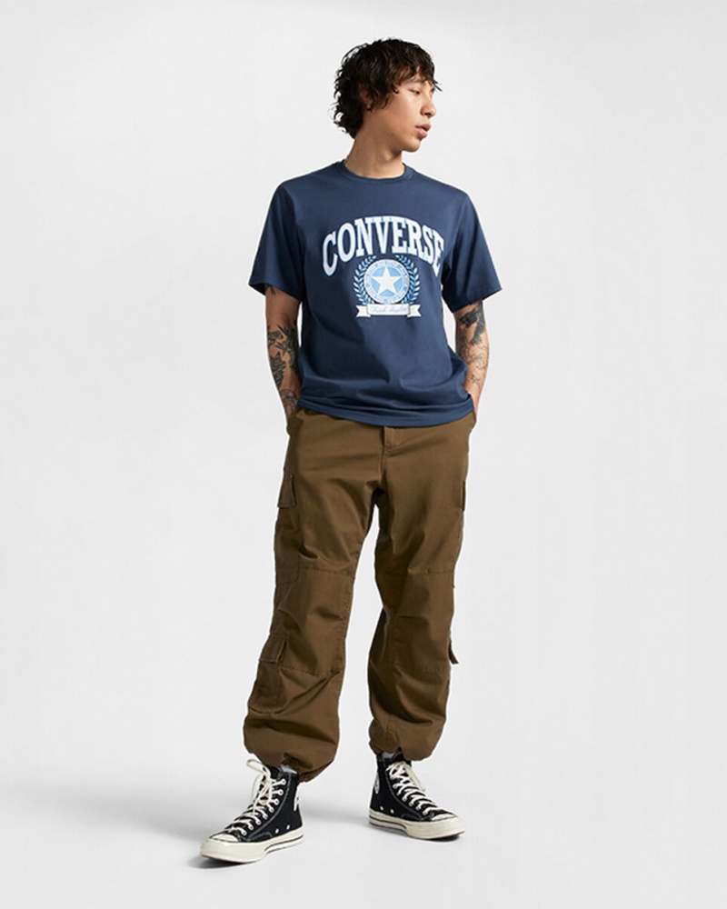 Converse Retro Collegiate Gráficas T-Shirt Azul Marinho | 5681-SHDXT