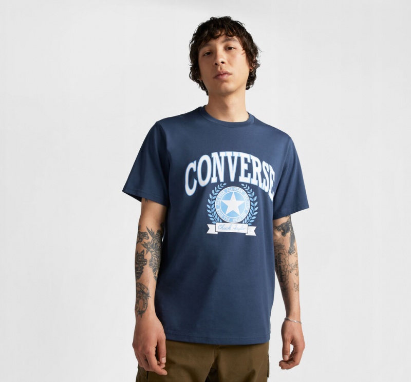 Converse Retro Collegiate Gráficas T-Shirt Azul Marinho | 5681-SHDXT