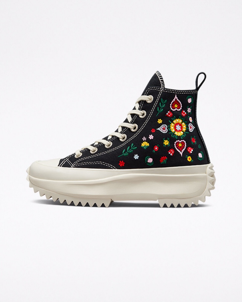 Converse Run Star Hike Plataforma Floral Embroidery Pretas | 6471-YUIWT