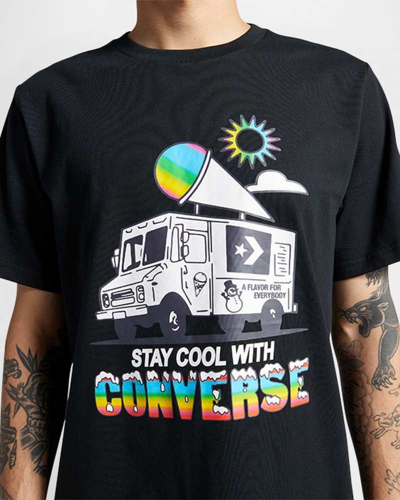 Converse Snow Cone Gráficas Loose-Fit T-Shirt Pretas | 8179-ZBKSC