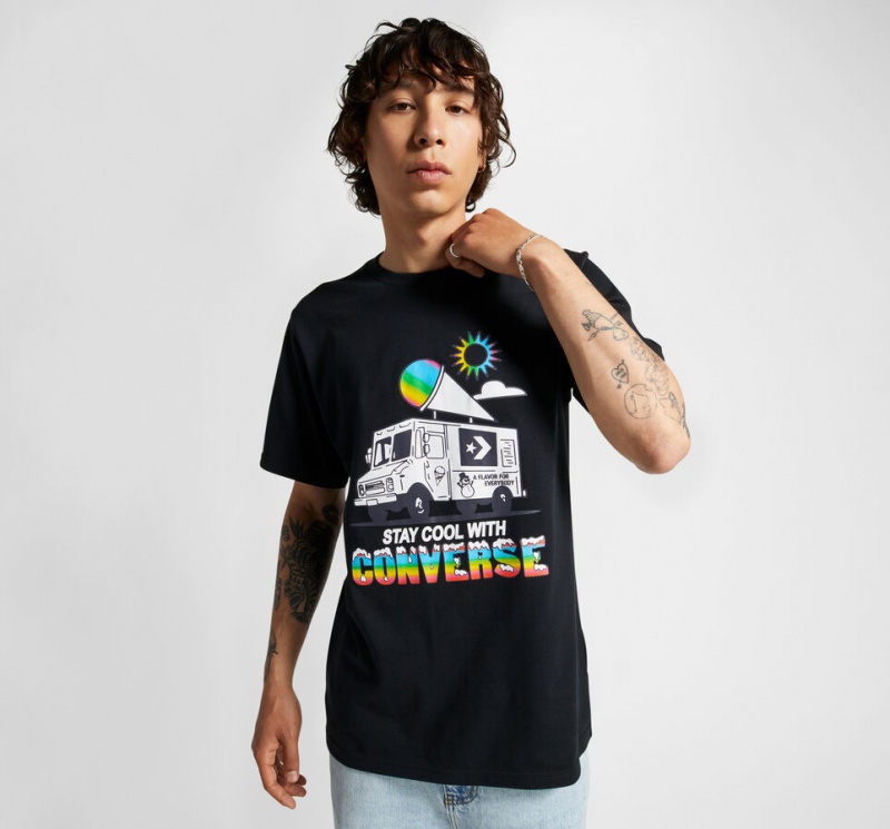 Converse Snow Cone Gráficas Loose-Fit T-Shirt Pretas | 8179-ZBKSC