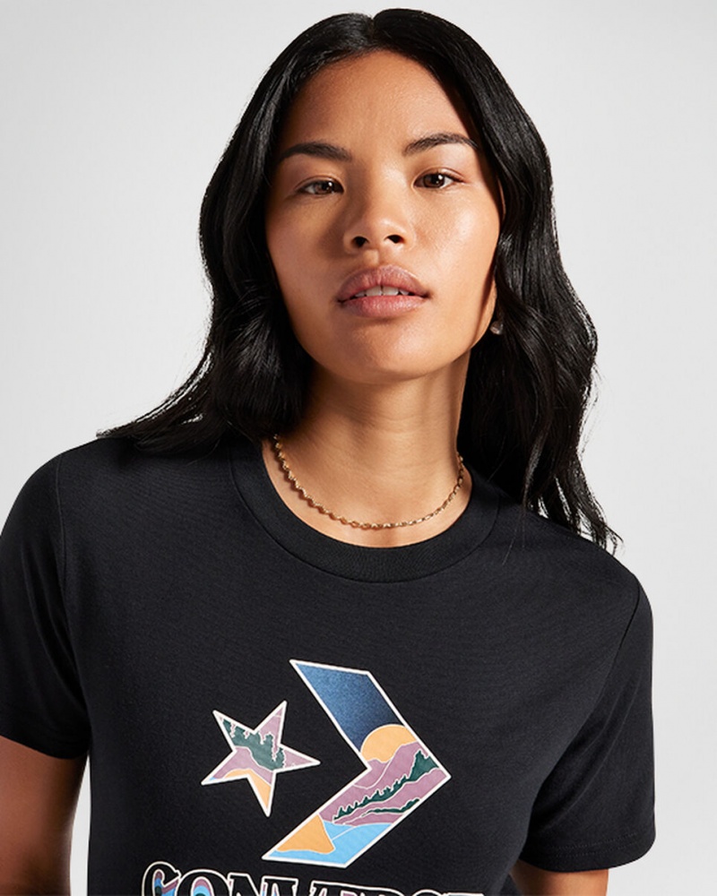 Converse Star Chevron Mountain Gráficas T-Shirt Pretas | 9261-GJMBW