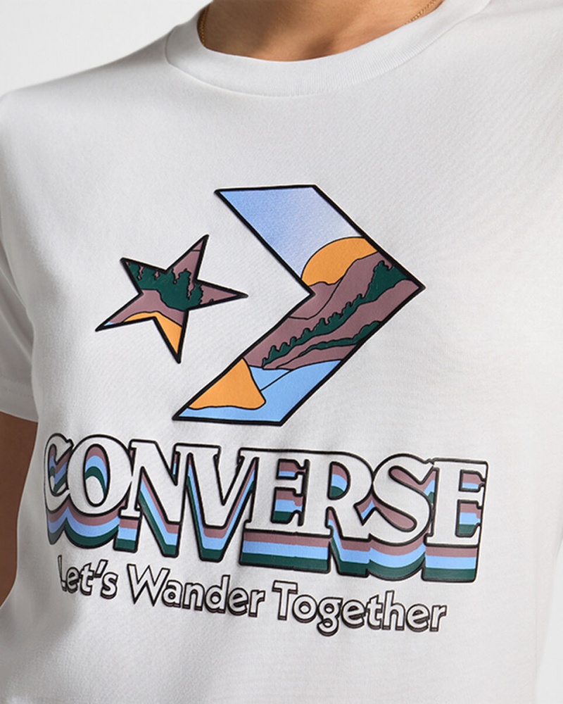 Converse Star Chevron Mountain Gráficas T-Shirt Branco | 7631-AIFTZ